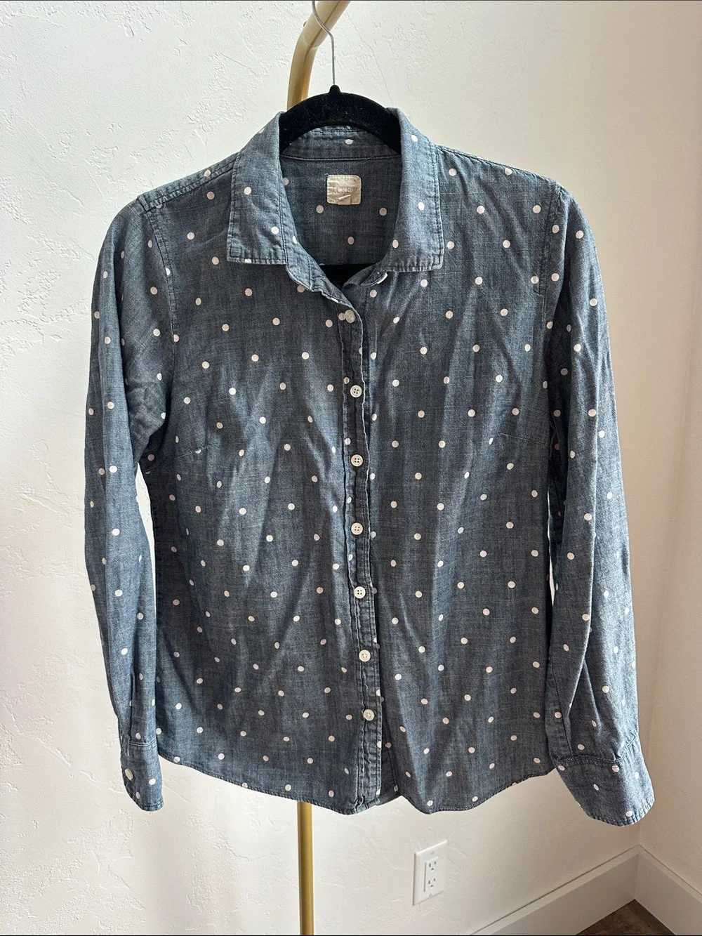 J. Crew Denim Blue Polka Dot Button-Down Shirt